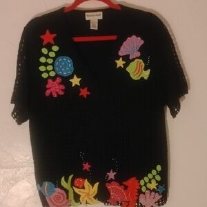 Hampshire Studio Fancy Seaside Knit Sweater Mint Sz L